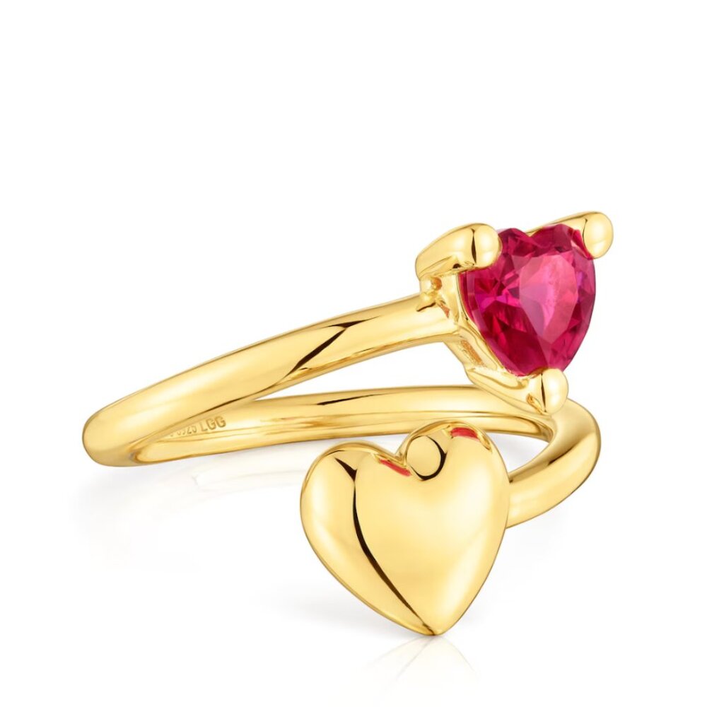 Tous Gold Plating over Silver open Ring with lab-grown ruby Garden of Love 8
